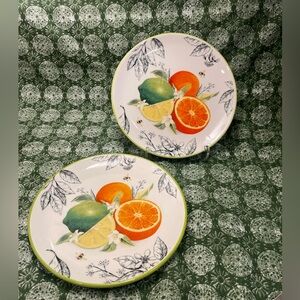 NWT Set Of 2 Ashland Honeybee Ceramic Salad Dessert Plates Lime Orange Lemon